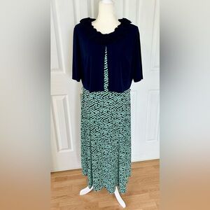 Vintage Jessica Howard dress/jacket set 2 pieces woman sz 14 navy blue/gr/wh